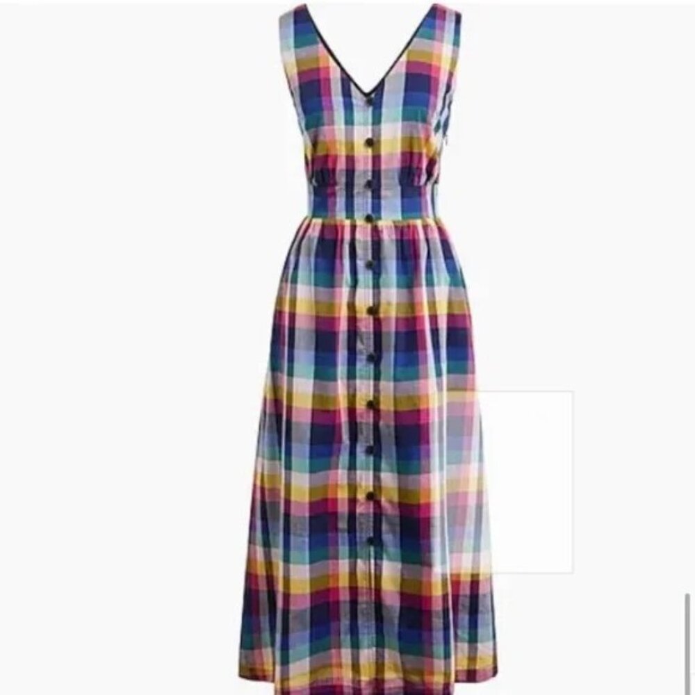 J.Crew Madras Plaid Sundress NWT Size 6 Cotton V-Neck Fit & Flare
